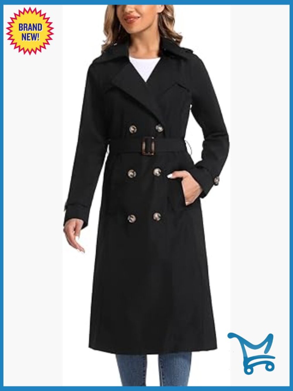 Women's Waterproof Long Trench Coat Double Breasted With Removable Hood